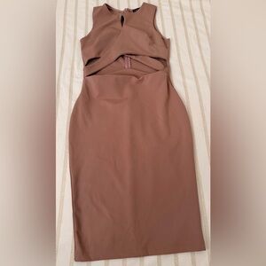 Cefian- Y2K Cutout Bodycon Midi Dress – Early 2000s Layered Detail – Mauve